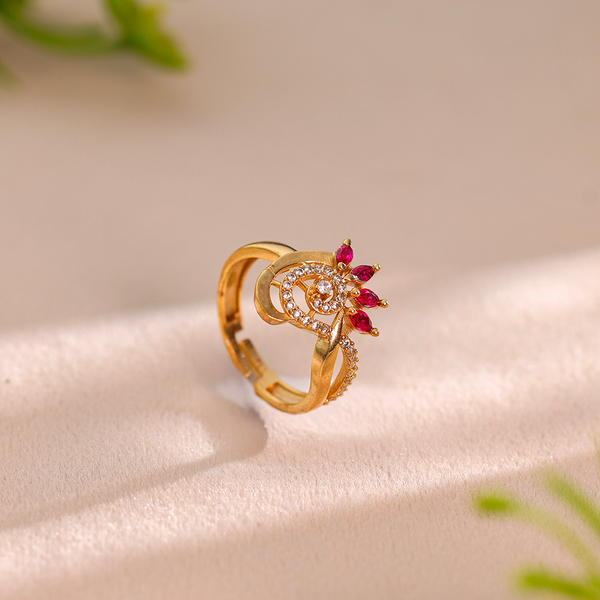 Ruby Petal Swirl Adjustable Ring