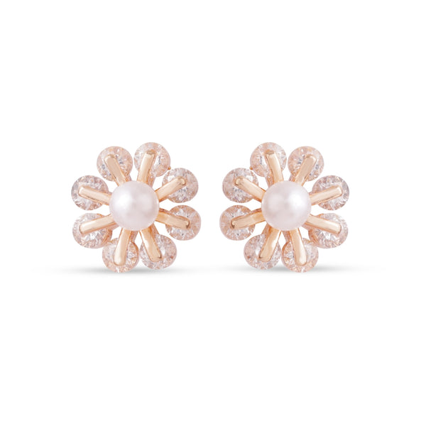 Pearl Bloom Crystal Stud Earrings