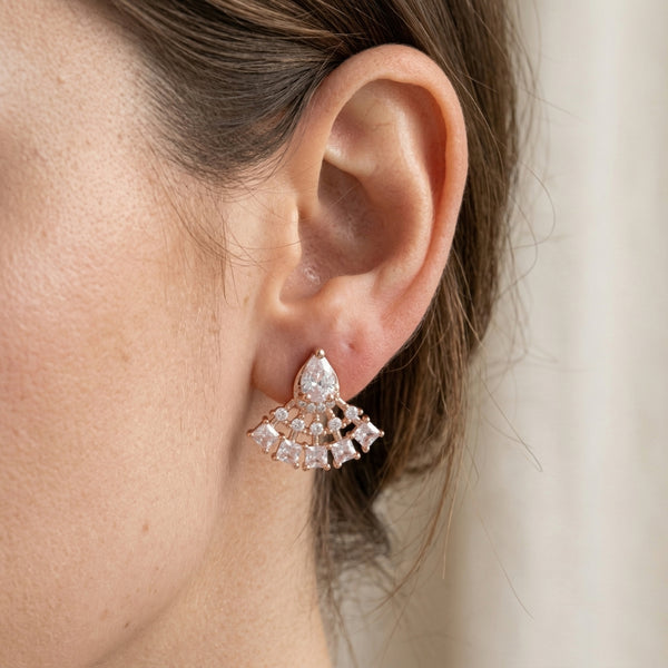 Royal Teardrop Fan Crystal Stud Earrings