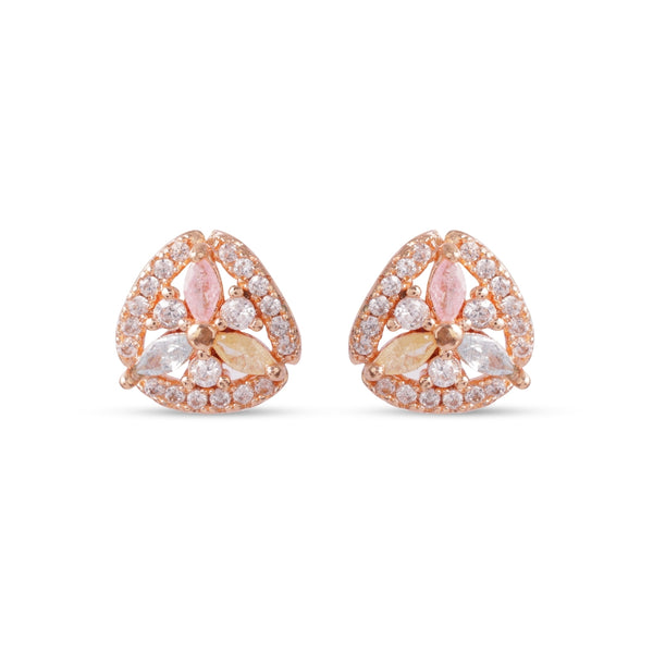Tri-Glow Floral Crystal Stud Earrings