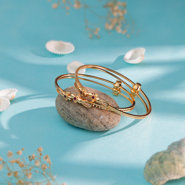Ruby Petal Gold-Toned Floral Bangles