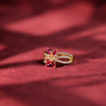 Crimson Bloom Pavé Ring