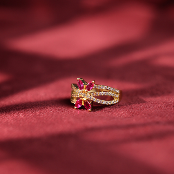 Crimson Bloom Pavé Ring
