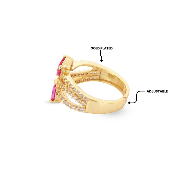 Crimson Bloom Pavé Ring