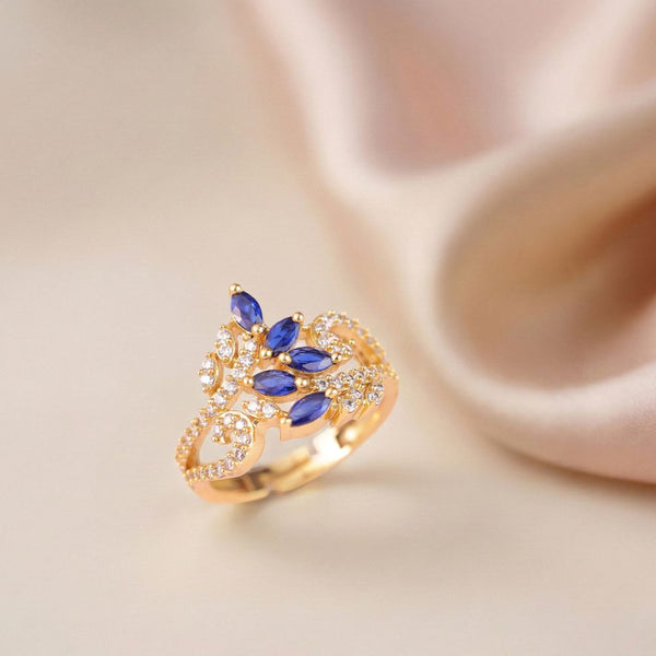 Royal Sapphire Leaf Spark Ring