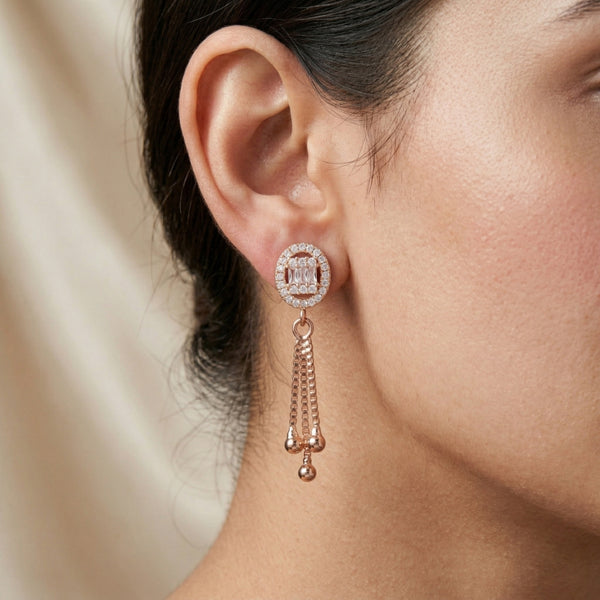 Oval Halo Tassel Earrings
