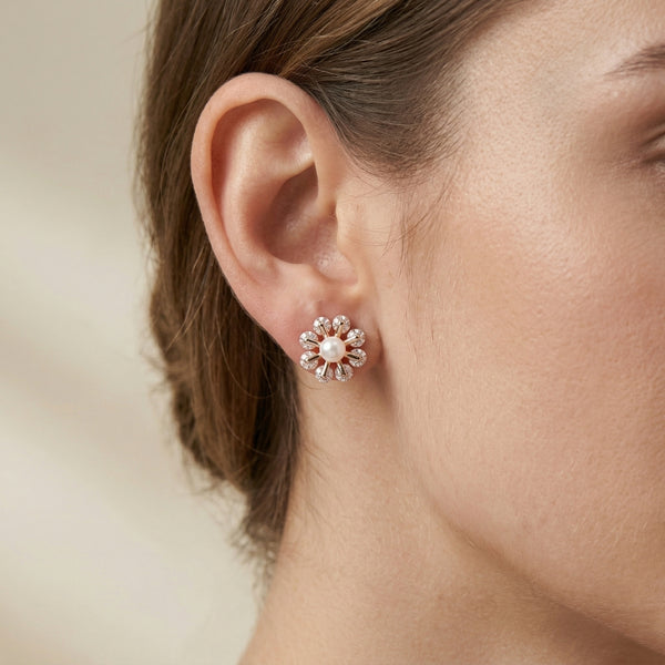 Pearl Bloom Crystal Stud Earrings