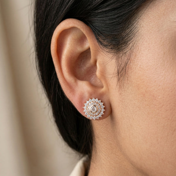 Radiant Halo Floral Stud Earrings