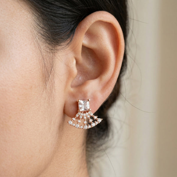 Royal Fan Crystal Stud Earrings