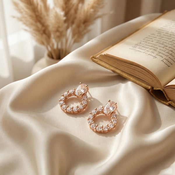 Oval Halo Circle Stud Earrings