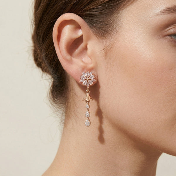 Floral Crystal Cascade Drop Earrings