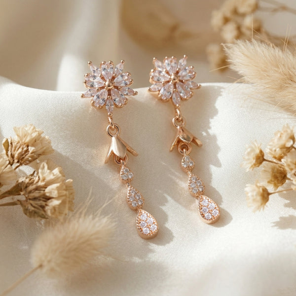 Floral Crystal Cascade Drop Earrings