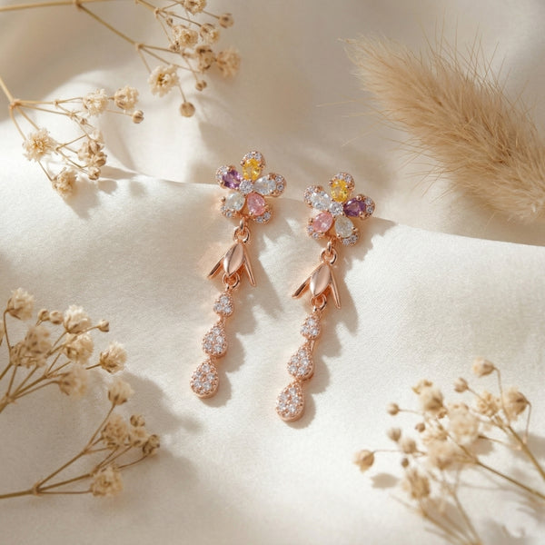 Multicolor Floral Drop Statement Earrings