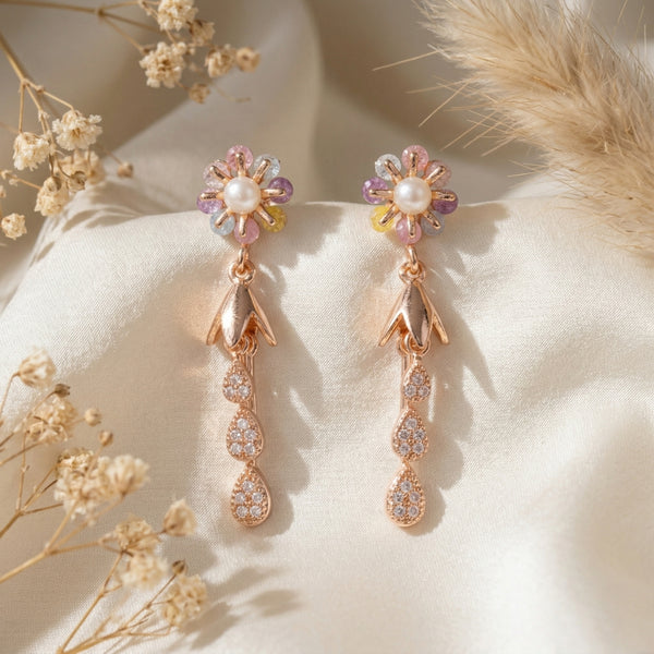Pastel Floral Pearl Drop Earrings