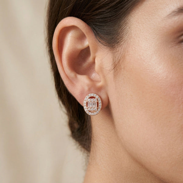 Royal Halo Baguette Crystal Stud Earrings