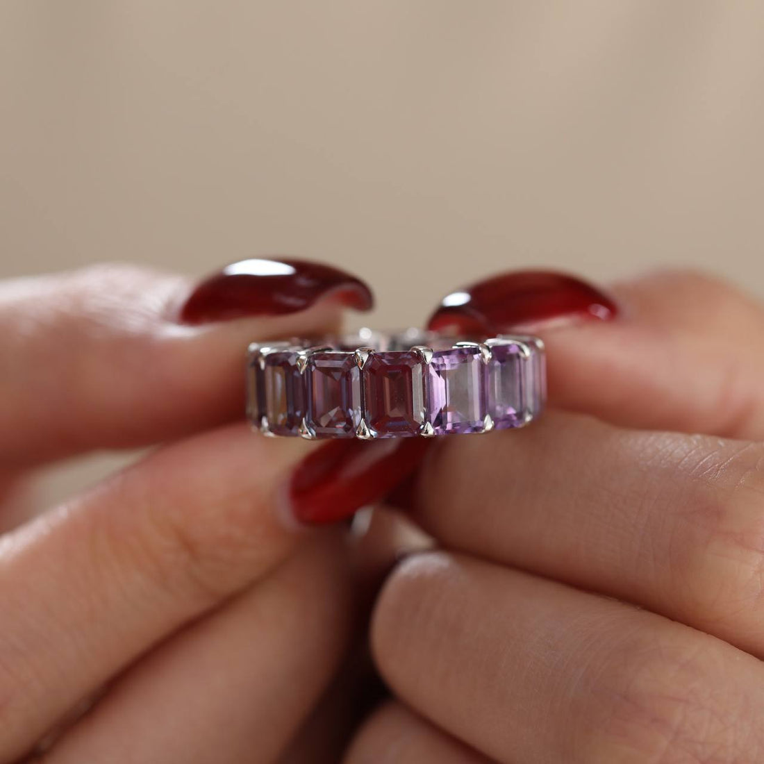 Emerald Cut Amethyst Eternity Ring