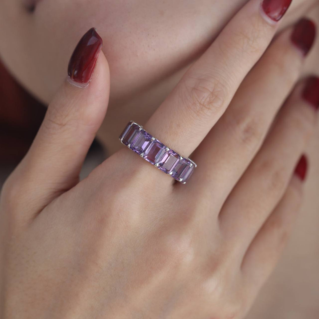 Emerald Cut Amethyst Eternity Ring